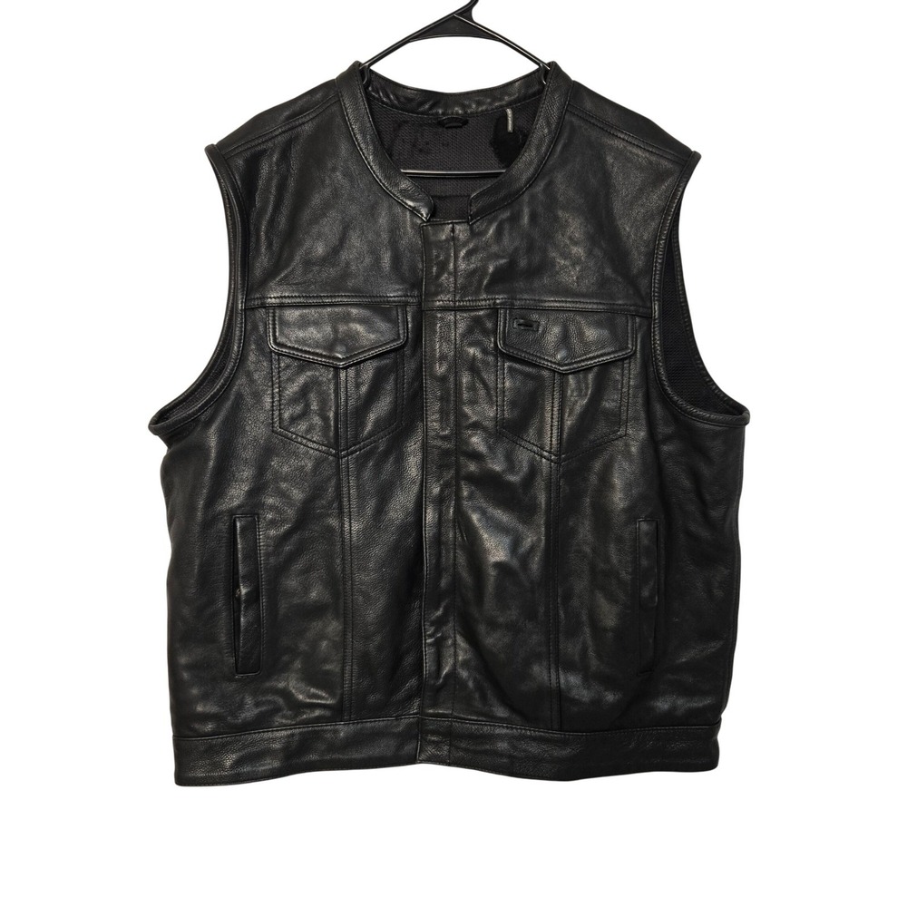 Mens First Classics Leather Riding Biker Vest Black Concealed Pockets Size XXL